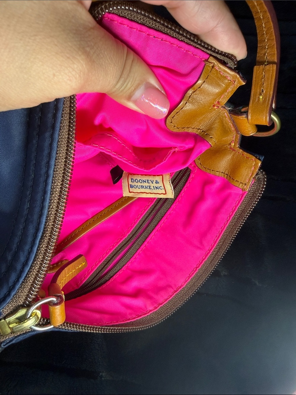 Dooney & Bourke Navy Nylon Shoulder Bag with Brown Leather Trim - Picture 4 of 7